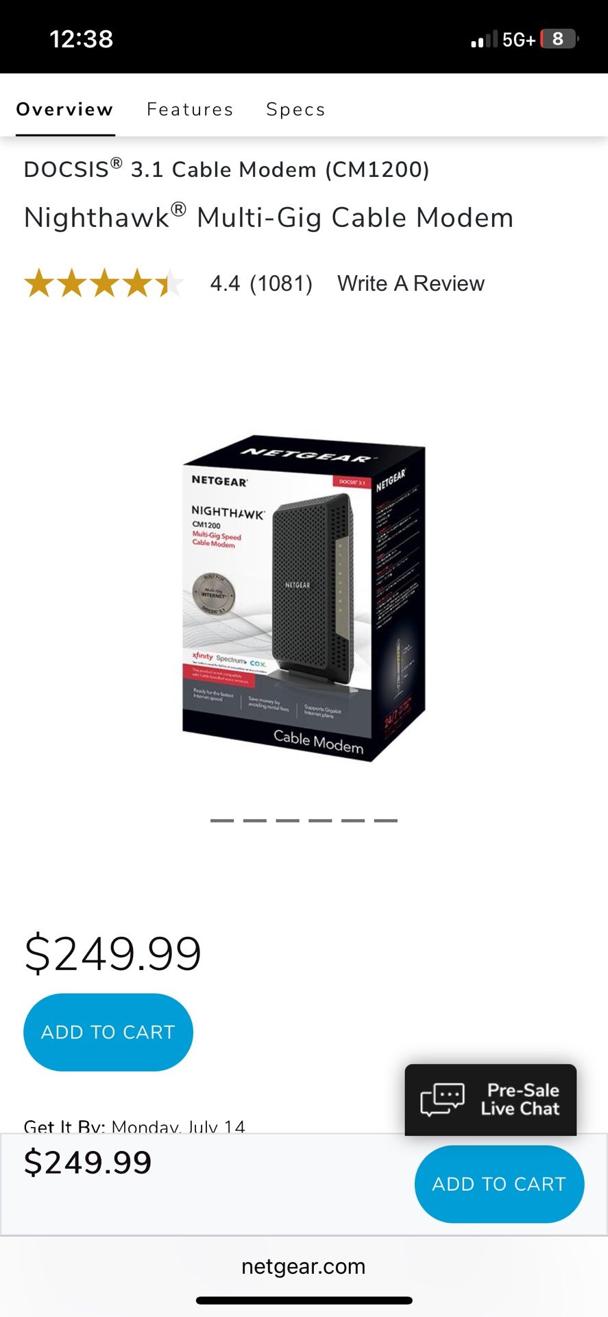 Nighthawk Multi-Gig Cable Modem