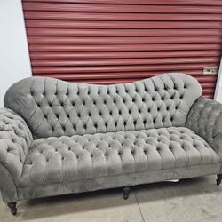 Arhaus Grey Tufted Sofa