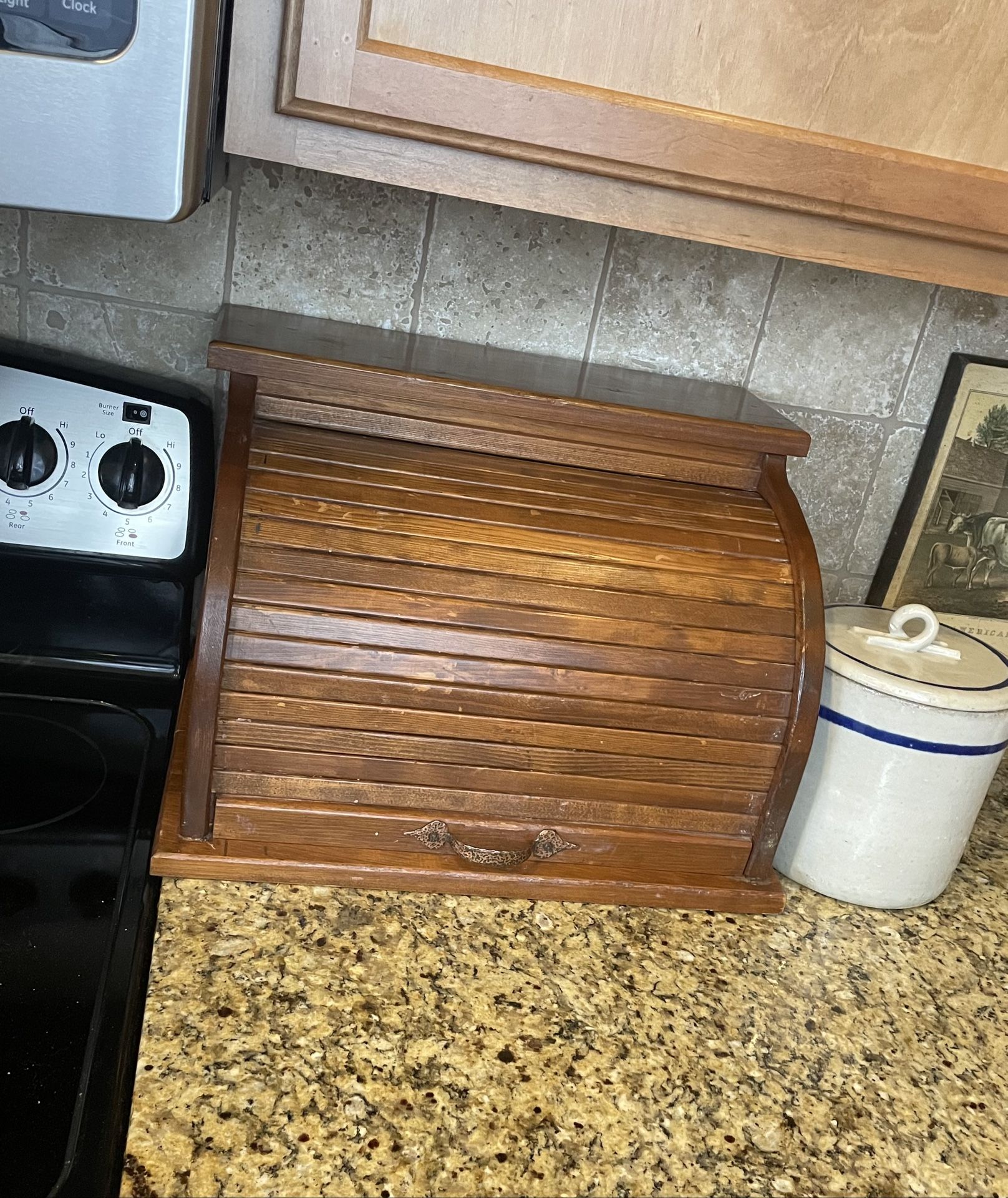 Large wooden Vintage rolltop bread box