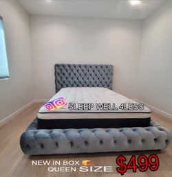 NEW QUEEN BED FRAME AND MATTRESS