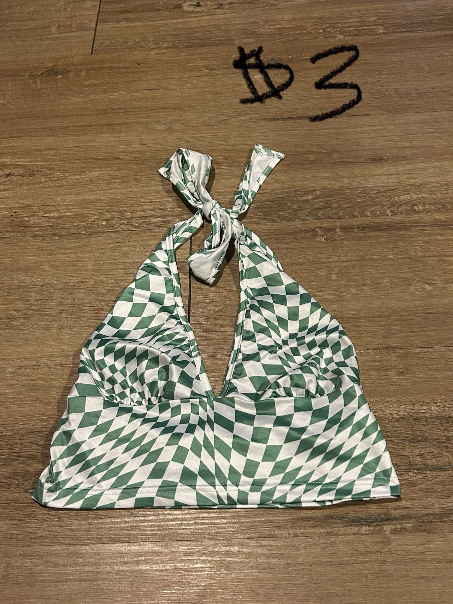 Green and White Checkered Halter Top