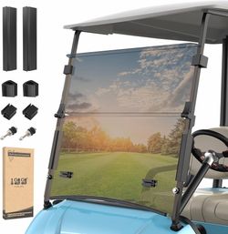 10L0L Golf Cart Windshield for Yamaha Drive 2 2017-Up Gas / Electric, Tinted Folding Windshield with Heavy Duty Mounting Clips & Vent, PC Material, Sh
