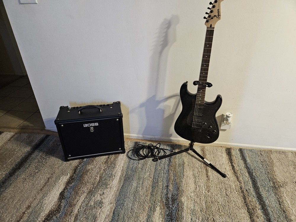 Squire Electric Guitar, Boss Katana Amp