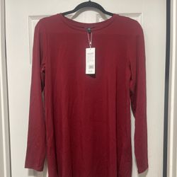 NWT $148 Eileen Fisher Deep Claret Tencel Lyocell Crew Neck Tunic Top Small
