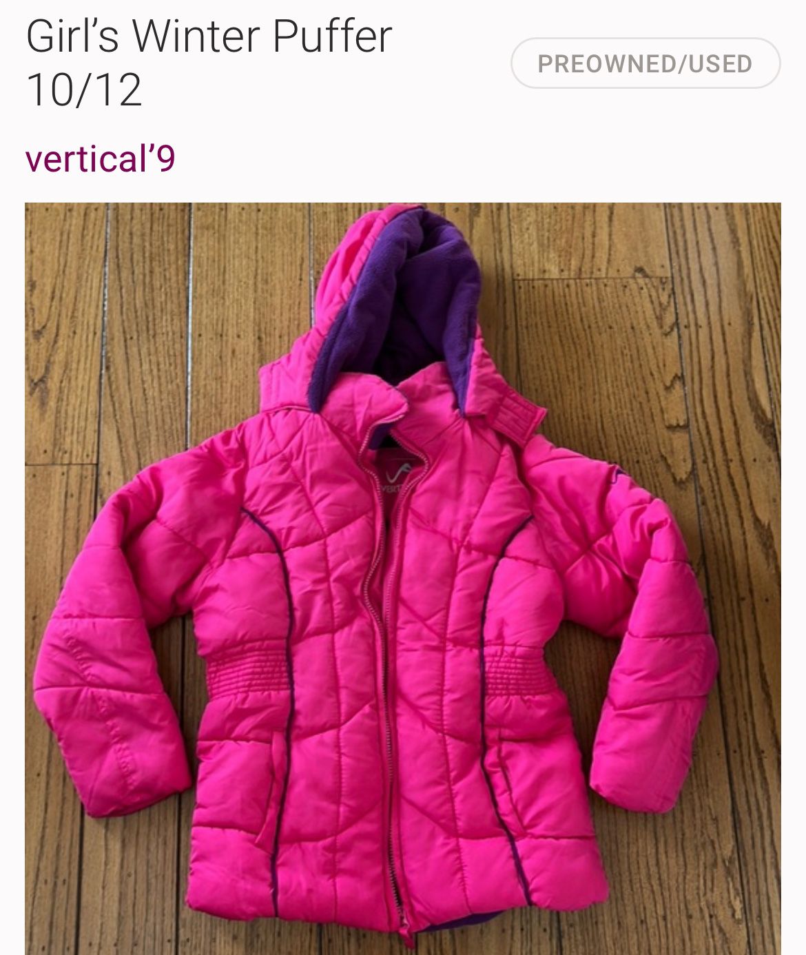 Hot Pink 10/12 Insulated Puffer/winter jacket
