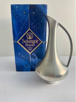 Mid Century Modern Selangor Pewter 9" Ewer Pitcher w/ Handle Vintage Silver