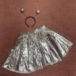 New Small Silver Metallic Nye Festival Rave Costume Alien Mini Skirt Space