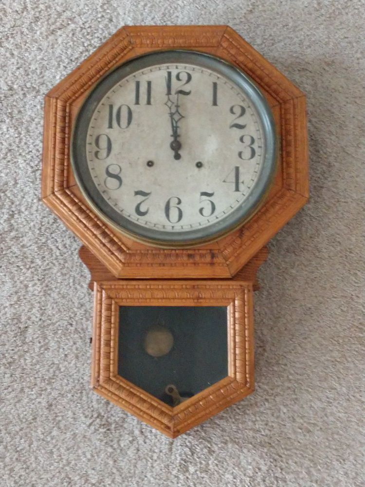 Antique School House Clock made by Ingraham Co. Bristol, CT