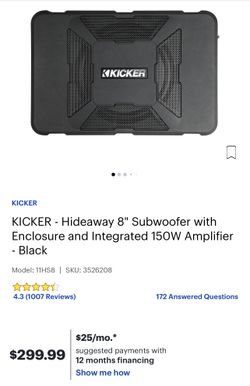 Kicker 8’ Inch Subwoofer Enclosure 150 Watts