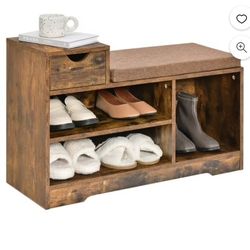 2-tier Shoe Bench Storage Shoe Rack Organizer Cabinet with Cushion for Entryway