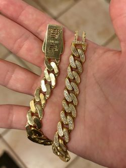 14K Gold 11mm Cuban CZ chain 8.5 inch bracelet