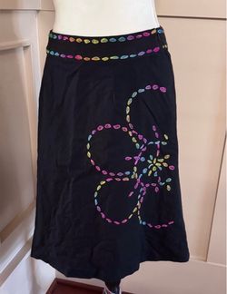Christopher & Banks Black A-Line Skirt with Multicolor Embroidered Loops