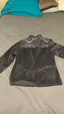 Gray Fleece Zip-Up Jacket with Tribal Print