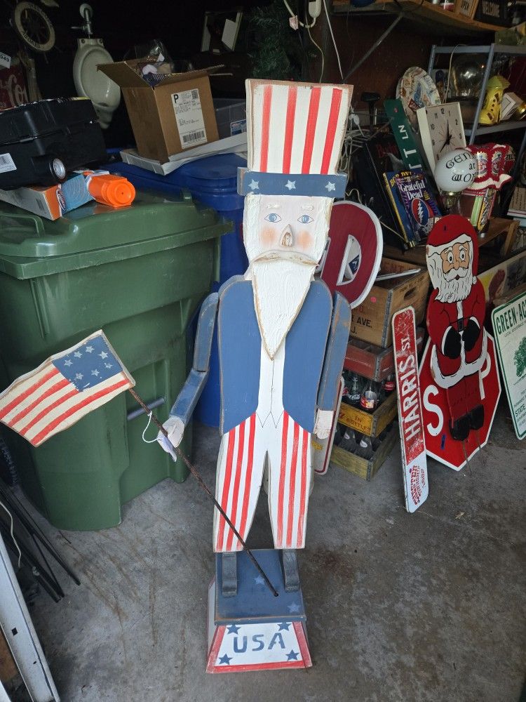 Vintage Wooden Uncle Sam Folk Art Stand 