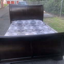 Quality Solid Wood Queen Size Bed : Headboard, Footboard, Rails, Mattress And Box Spring. Delivery Available 