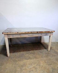 Clear-Coated 1950's Industrial Steel General Fireproofing Work Table - Tan Base