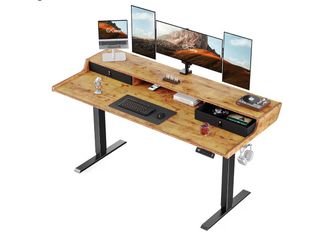 Electric Standing Desk with Drawers, 63″ x 28″ Gaming Table Compatible Monitor Stand, Stand up Desks, Home Office Height-Adjustable Desk with Storage 
