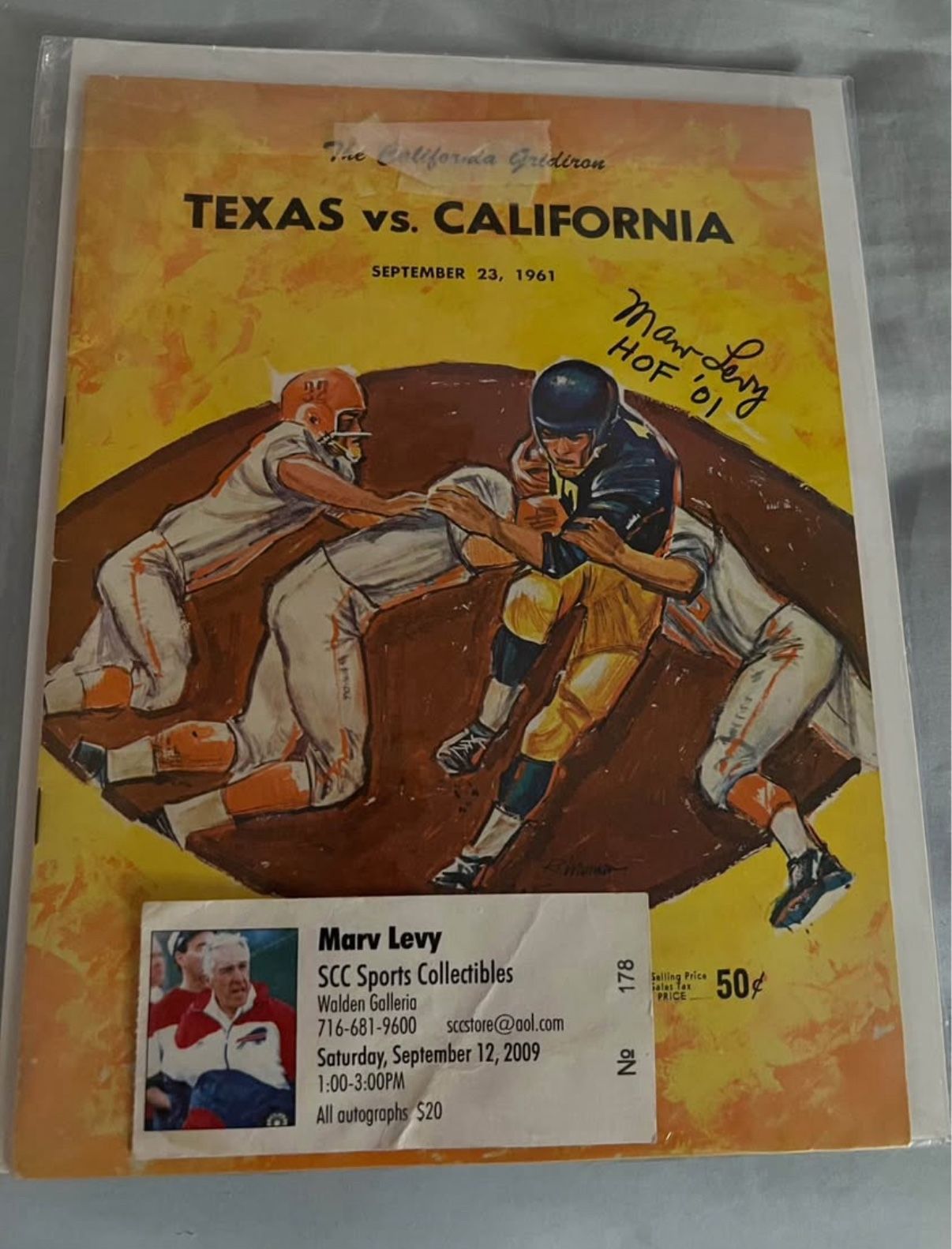 The California Gridiron Texas Vs California September 23, 1961 Marv Levy Signed Program