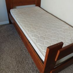 Wooden Twin Bed With Mattress 