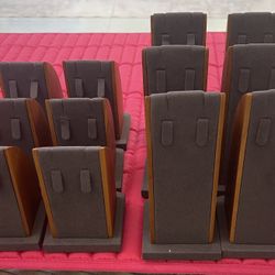  12/Set Solid Wood Arc-Shaped Necklace Pendant Display Holder Jewelry Stand with Microfiber Jewelry Organizer Showcase (Black)