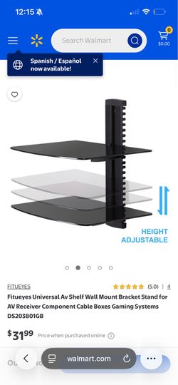 2-Tier Shelf Black Glass Wall Mount Entertainment Center