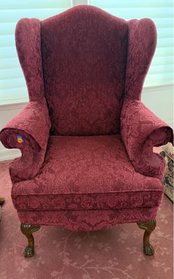 Burgundy Damask Wingback Armchair