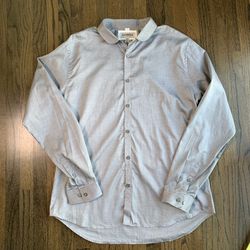 Express Men's Fitted Gray Oxford Button Down Long Sleeve Shirt Light Gray XL