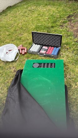 Poker table, chips, cards