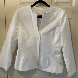  Elie Tahari White Snap Front Peplum Jacket Blazer Career Cotton Size 14