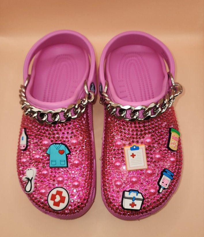 Nurse Pink Bling Crocs