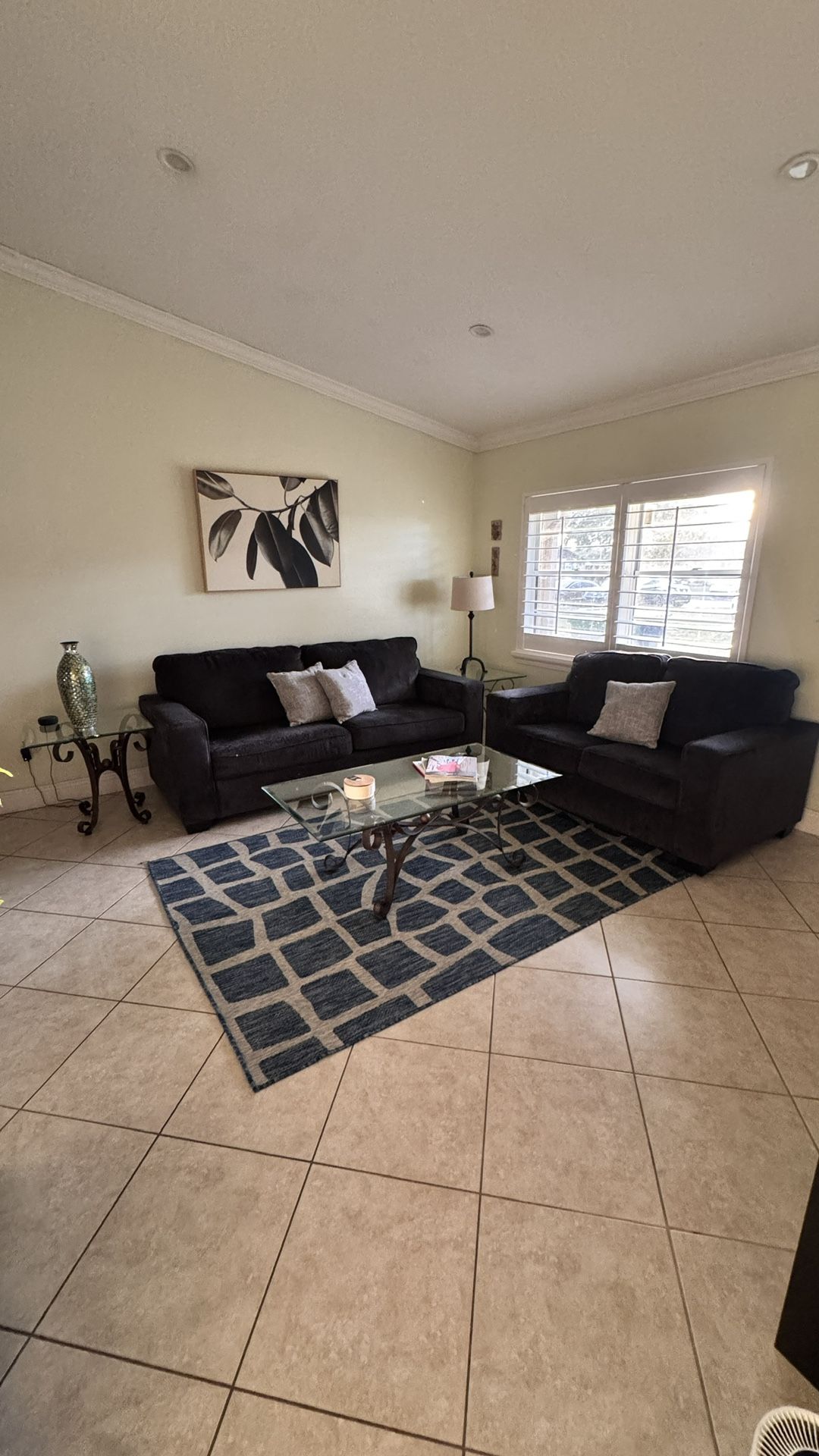 Living Room Set — Sofa, Loveseat, Glass Table