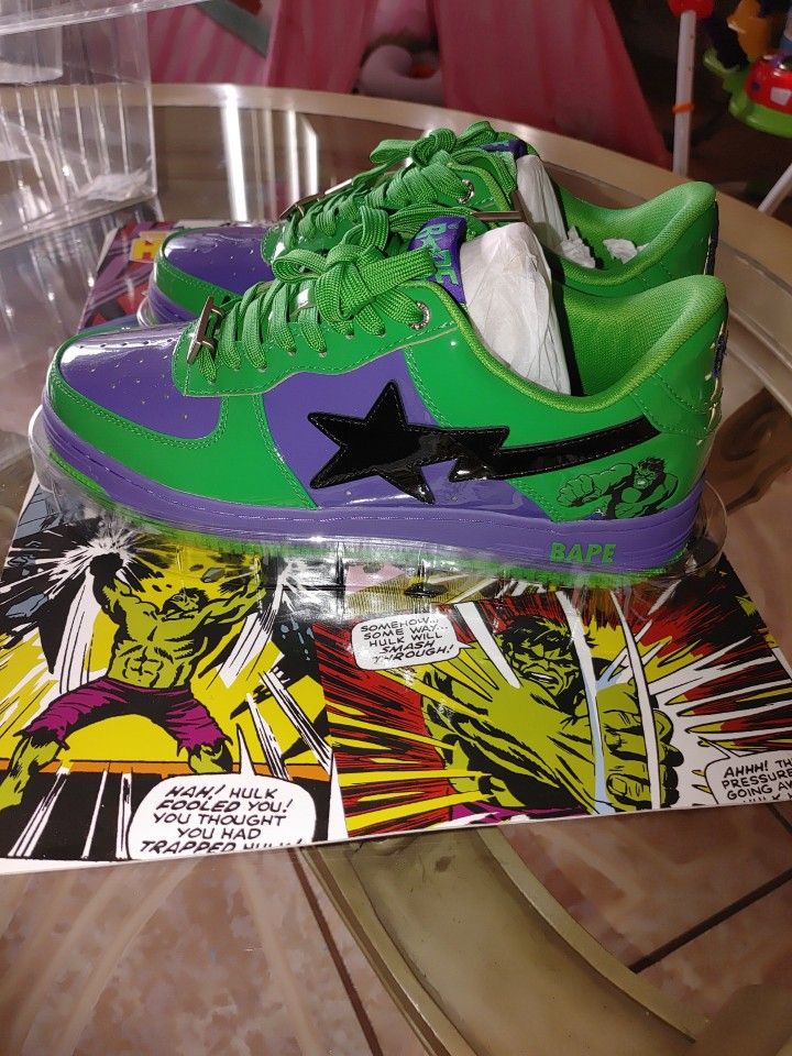 Size 10 2022 Marvel Hulk Bape Sneakers Purple And Green