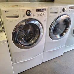 LG Front Load Washer And Gas Dryer Set With Pedestals 