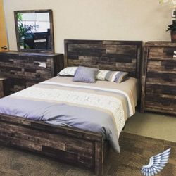 4 PCS BEDROOM SET QUEEN KİNG BED DRESSER NİGHTSTAND MİRROR CHEST OPTİONS Derekson