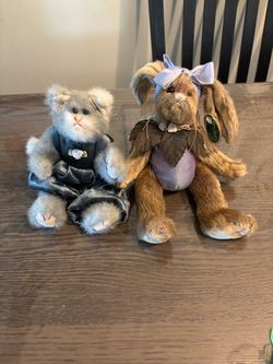 Collectible Plush Cat and Bunny Figurines Set of 2