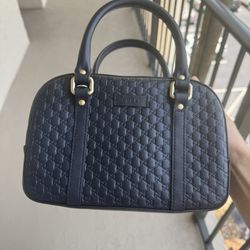 Authentic Gucci Microguccissima Blue Bowler Satchel Bag