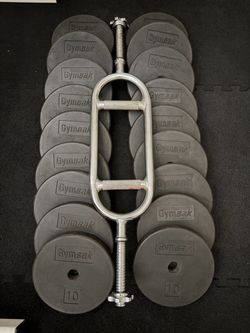 Gympak 200 lb Rubber Coated  standard Plate Set + 1" Tricep Bar
