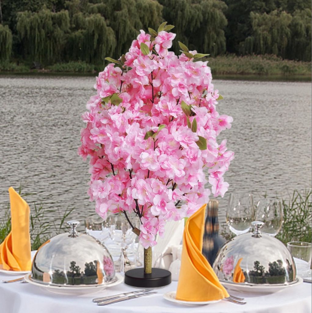 ZMHLHYJY Simulated Cherry Blossom Tree Deep Pink Flower Restaurant Table Decoration Flower Home Wedding Party Arrangement Eternal Flower (1, Dark Pink
