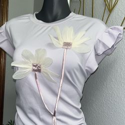 Light purple Casual T-Shirt With ruffle Sleeves 