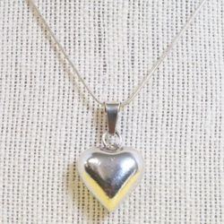 Sterling Silver Puffy 3D Jingle Bell Heart Pendant And Fine Silver Chain 
