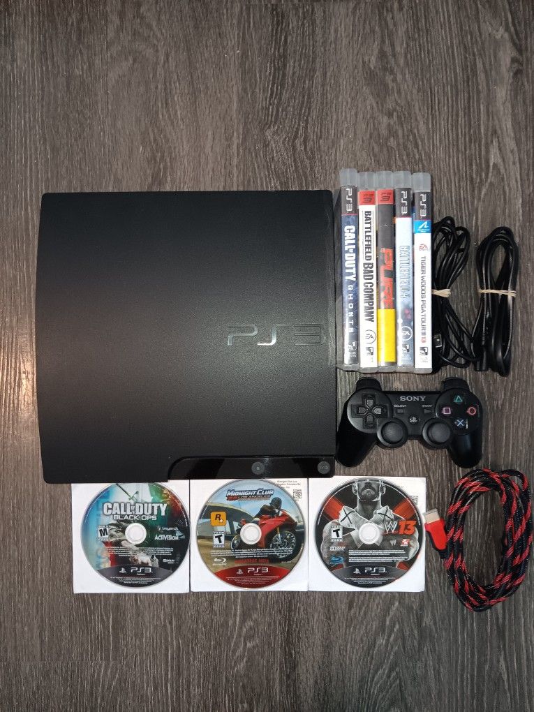 Ps3 Console Systems Bundle Playstation 3 With 8 Games Midnight Club + Black Ops + WWE + Tiger Woods 