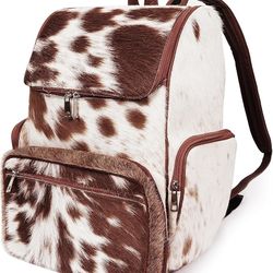 Cowhide Hair Print Diaper Backpack Rucksack/Knapsack Travel Shoulder Bag Brown & White (Backpack)