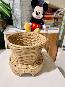 Woven Rattan Storage Basket with Footed Base