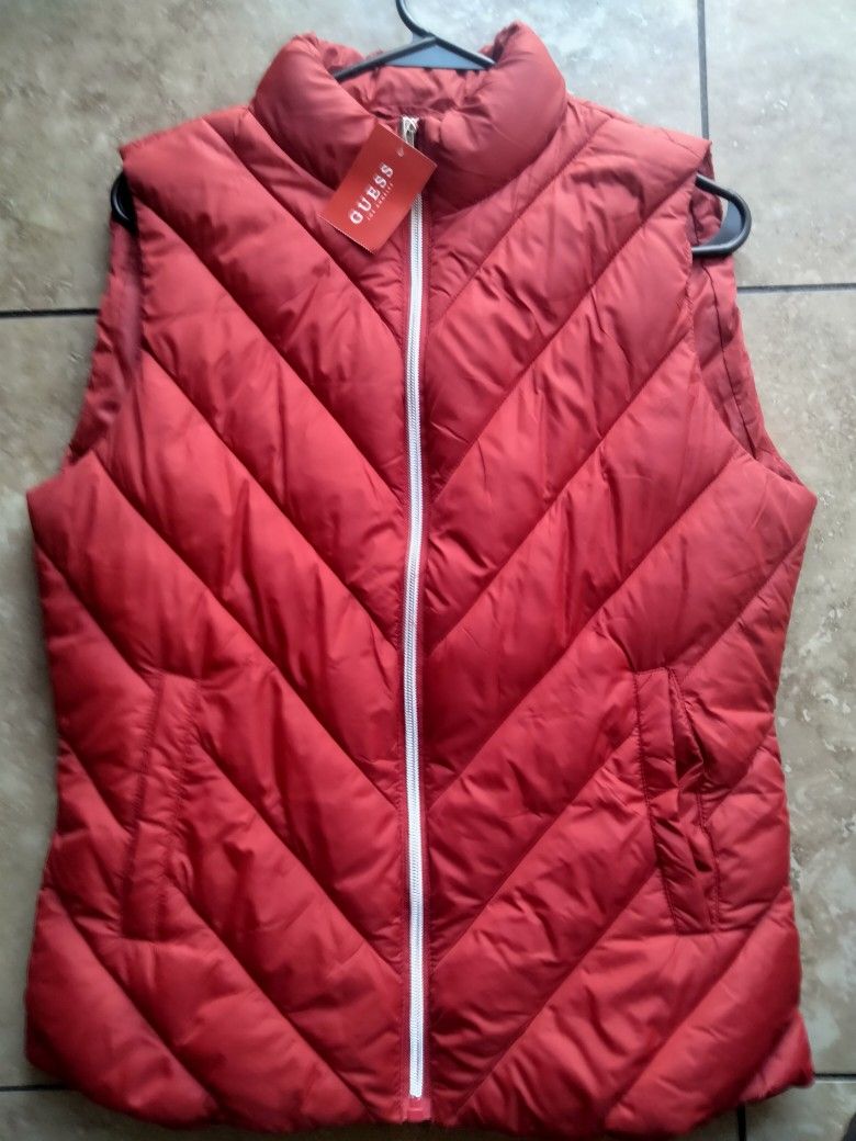 Women's Guess High Shine Red Puffer Vest 