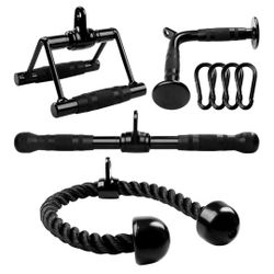 Cable Machine Attachment, Row Handles, Tricep Rope, Straight Bar, V Bar, LAT Pulldown Accessories Load 880 LB for Home Gym