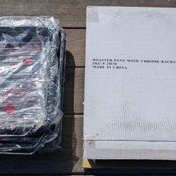 New 6pc Roaster Pan Set with Chrome Racks Nonstick Bakeware Kitchen Cooking Set