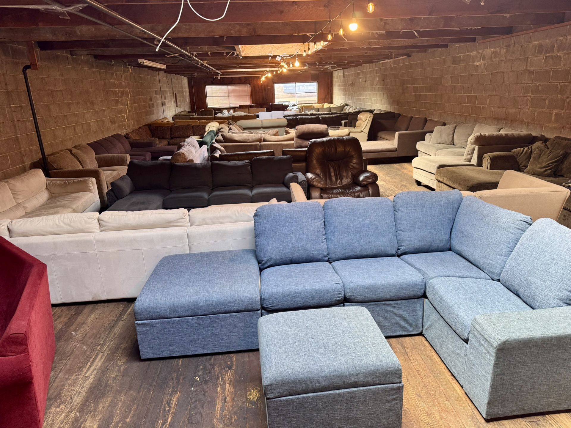 Blue L Shaped Sectional Couch With Ottoman “WE DELIVER”
