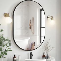 Bathroom Mirror for Wall,36''x24'',Black Oval Mirror for Bedroom Entryway Bathroom, Metal Framed Vanity Mirror(36''x24'',Black)
