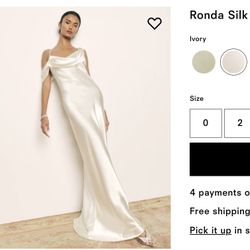 Reformation Ronda Silk Dress, Ivory, Size 4, NWT, Minor Snag
