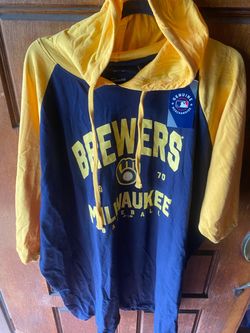 Men 3XL Milwaukee Brewers Hooded Raglan T-Shirt